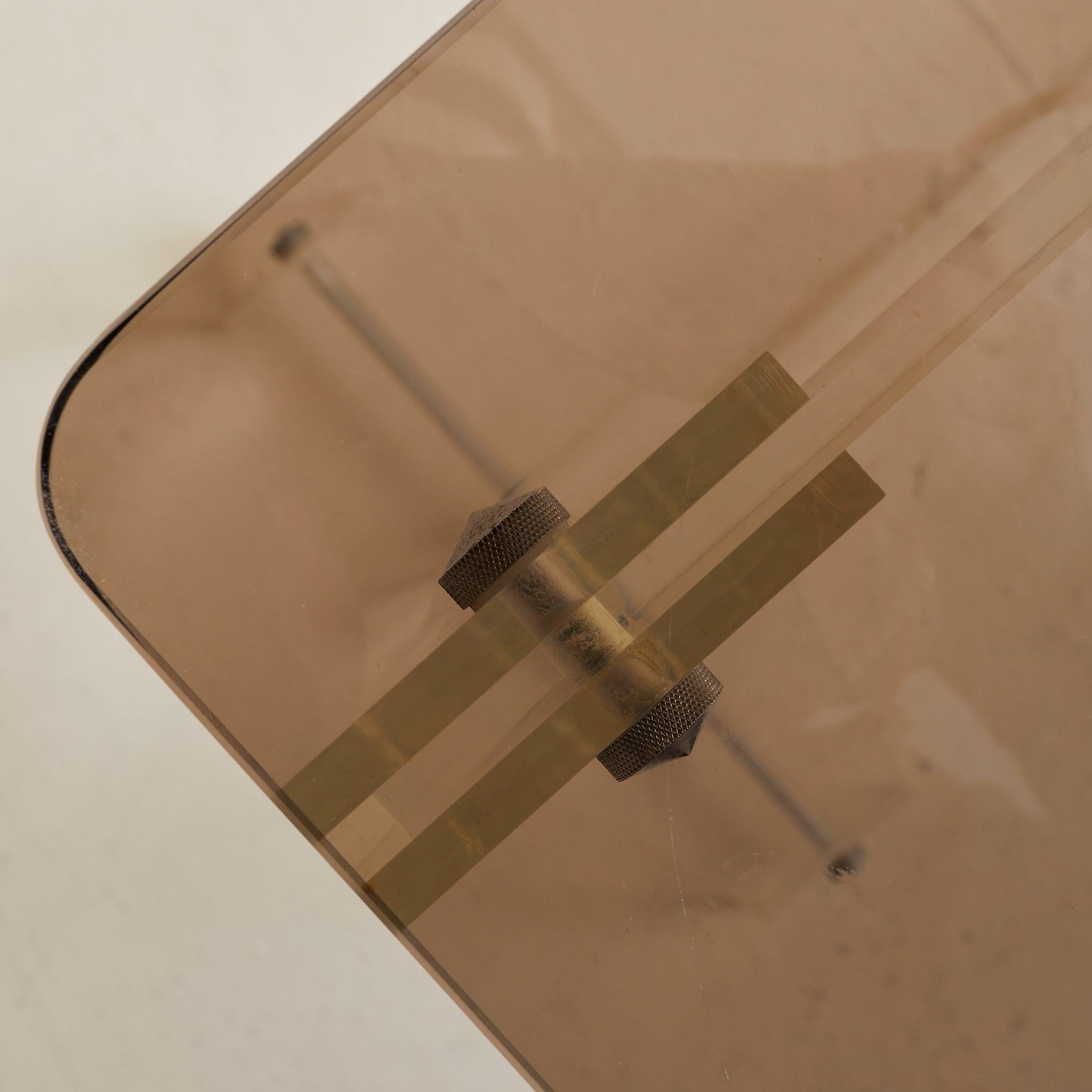 Scrivania o console francese in vetro fumé e plexiglass di Marcello Gacita in vendita 1
