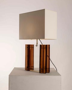 French Smoked Plexiglass Table Lamp Attributed to Roche Bobois, 1970s