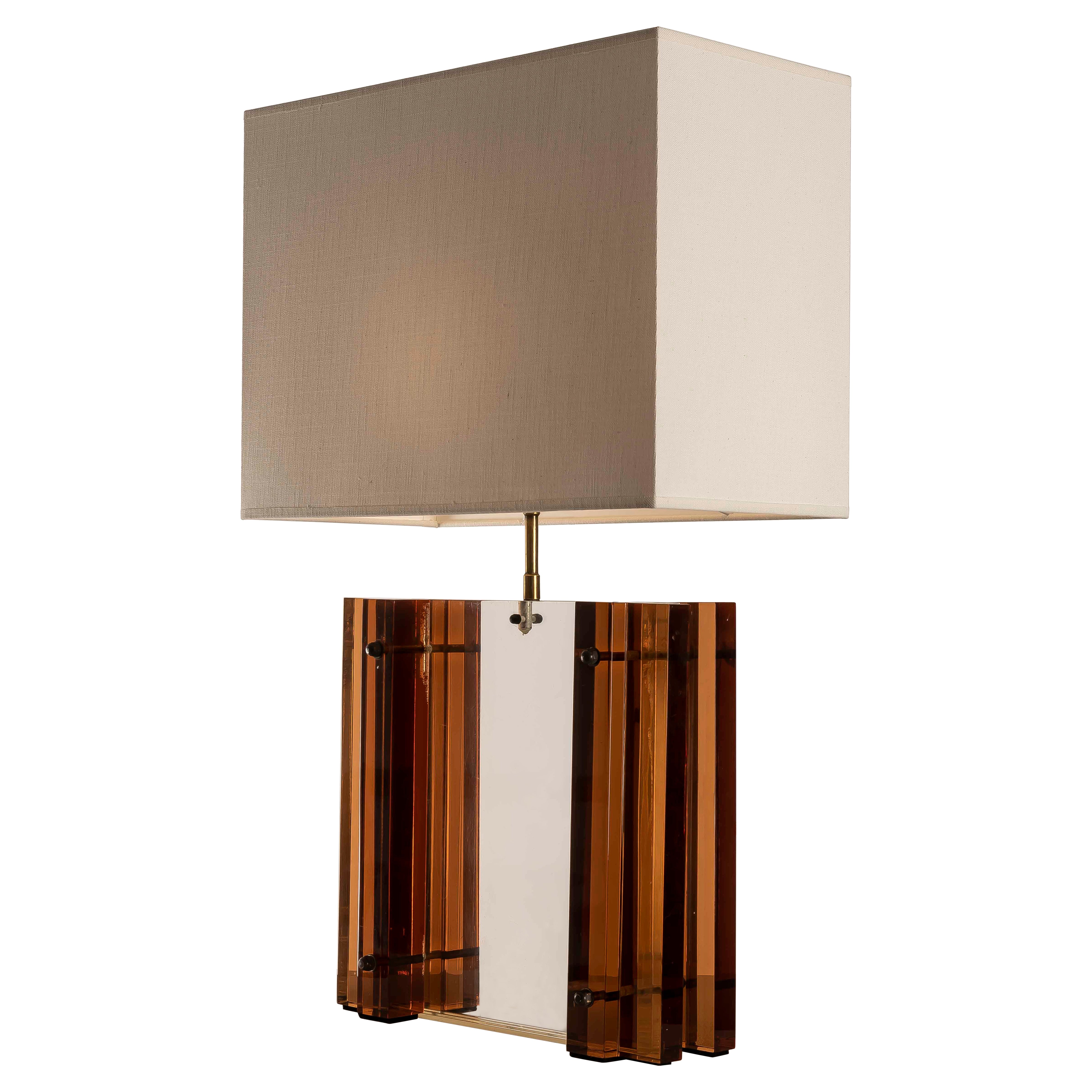 French Smoked Plexiglass Table Lamp Attributed to Roche Bobois, 1970s