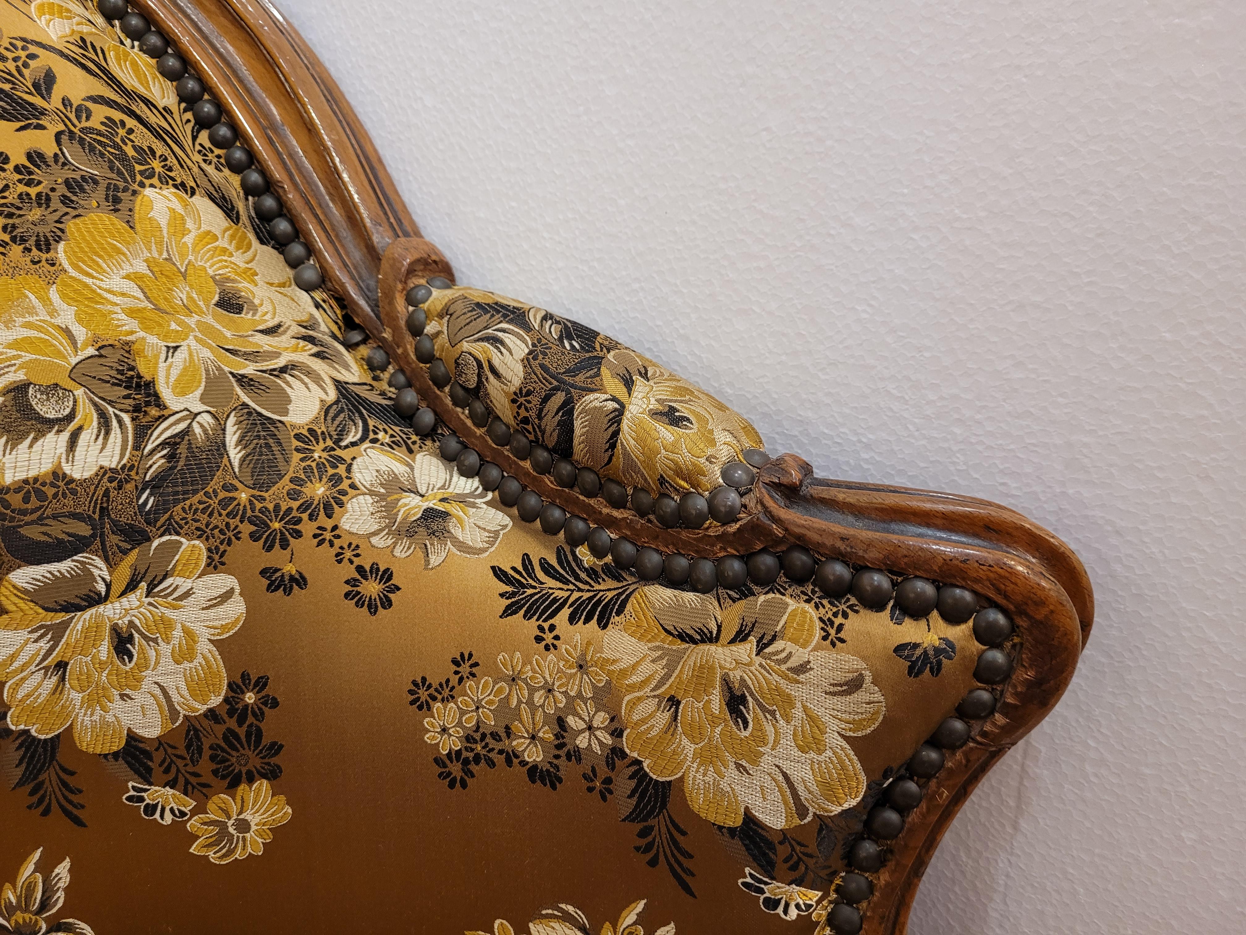 French Sofa -Canape Luis xv Gold Colour, Wood and Floral Silk 3