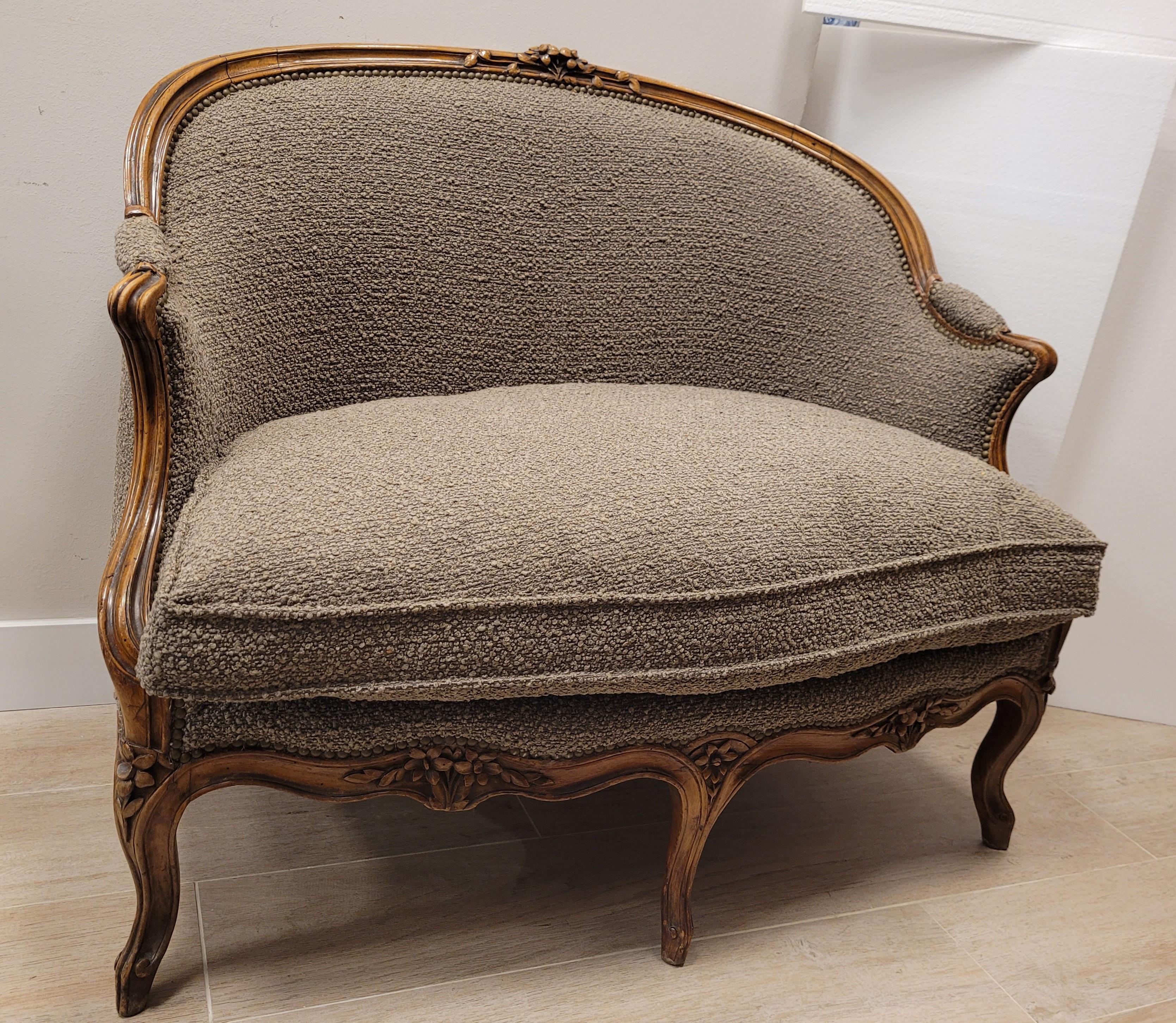 Französisches Sofa -Canape Luis xv Nerzfarbe, Holz  (Louis XV.) im Angebot