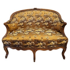 French Sofa -Canape Luis xv Gold Colour, Wood and Floral Silk