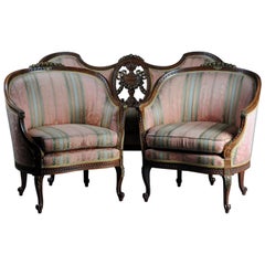 French Sofa Group Canape and 2 Bergeren, circa 1900, Beechwood