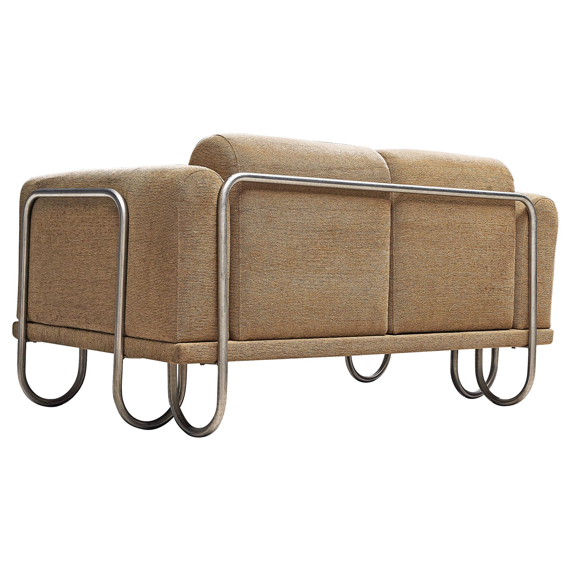 French Sofa in Beige Fabric with Tubular Frame