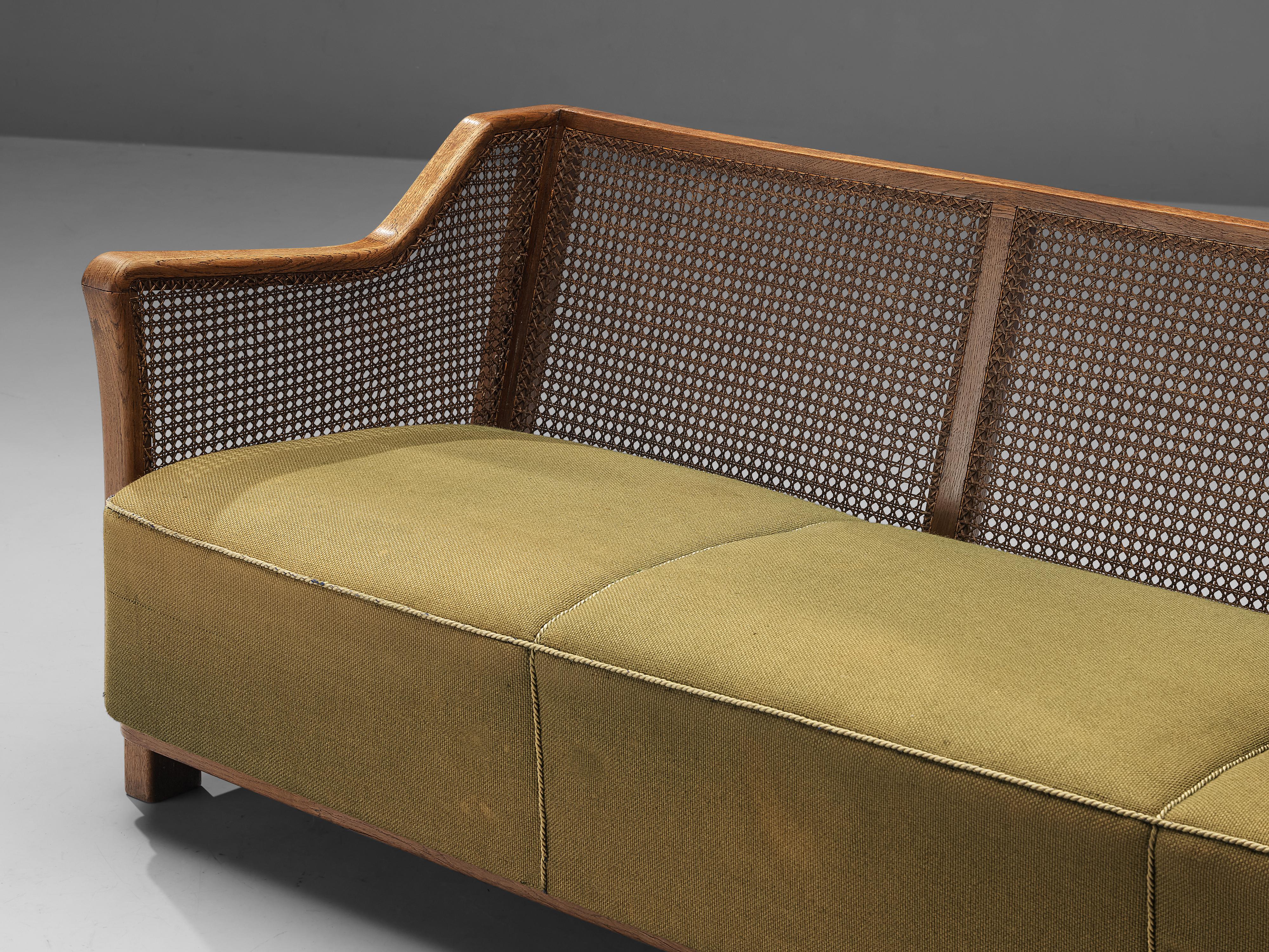 Mid-20th Century French Sofa in Cane and Oak