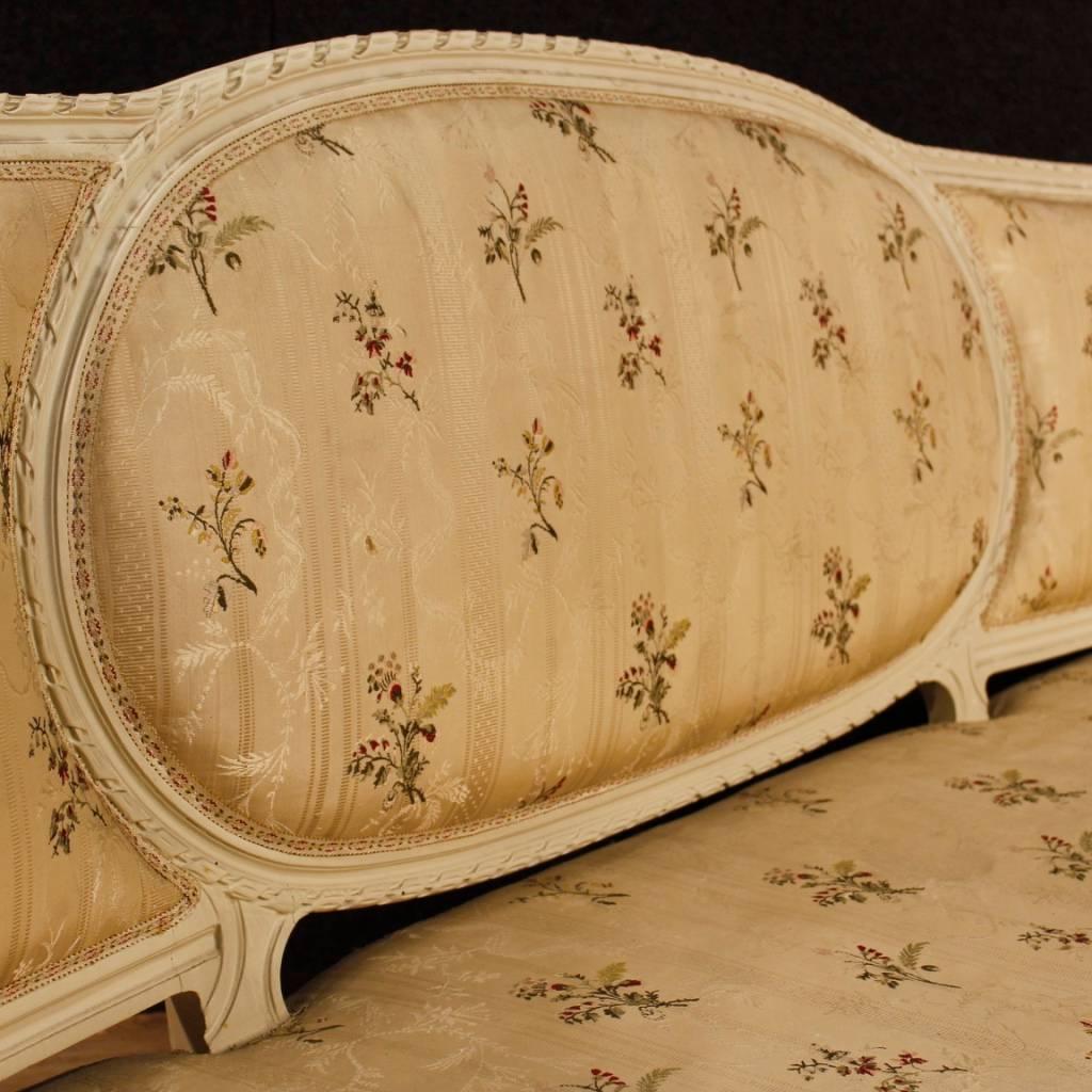 Fabric French Sofa in Lacquered and Carved Wood in Louis XVI Style from 20th Century
