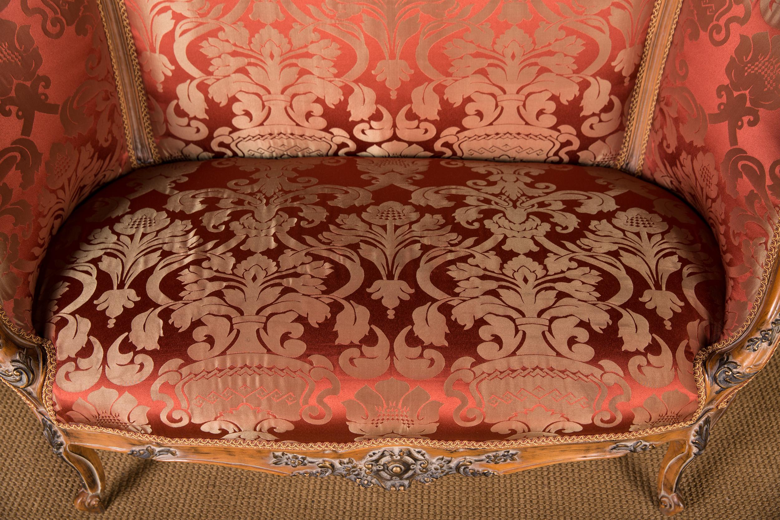 French Sofa Kanapee Canape in Louis Seize Style with Red Ornamental Upholstery 4