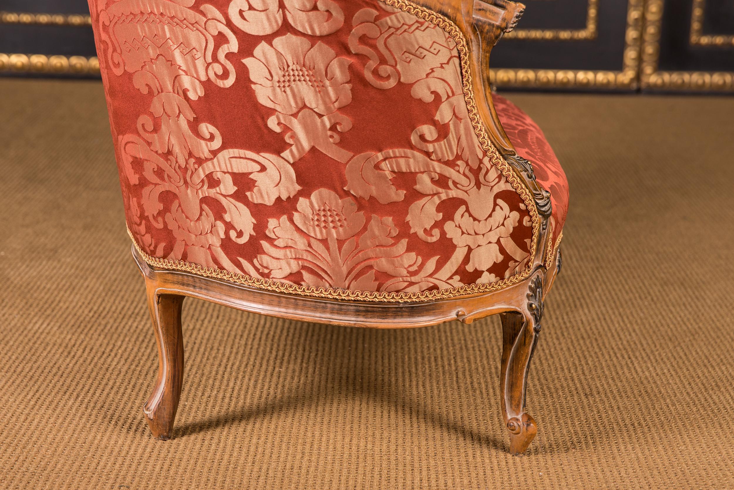 French Sofa Kanapee Canape in Louis Seize Style with Red Ornamental Upholstery 8