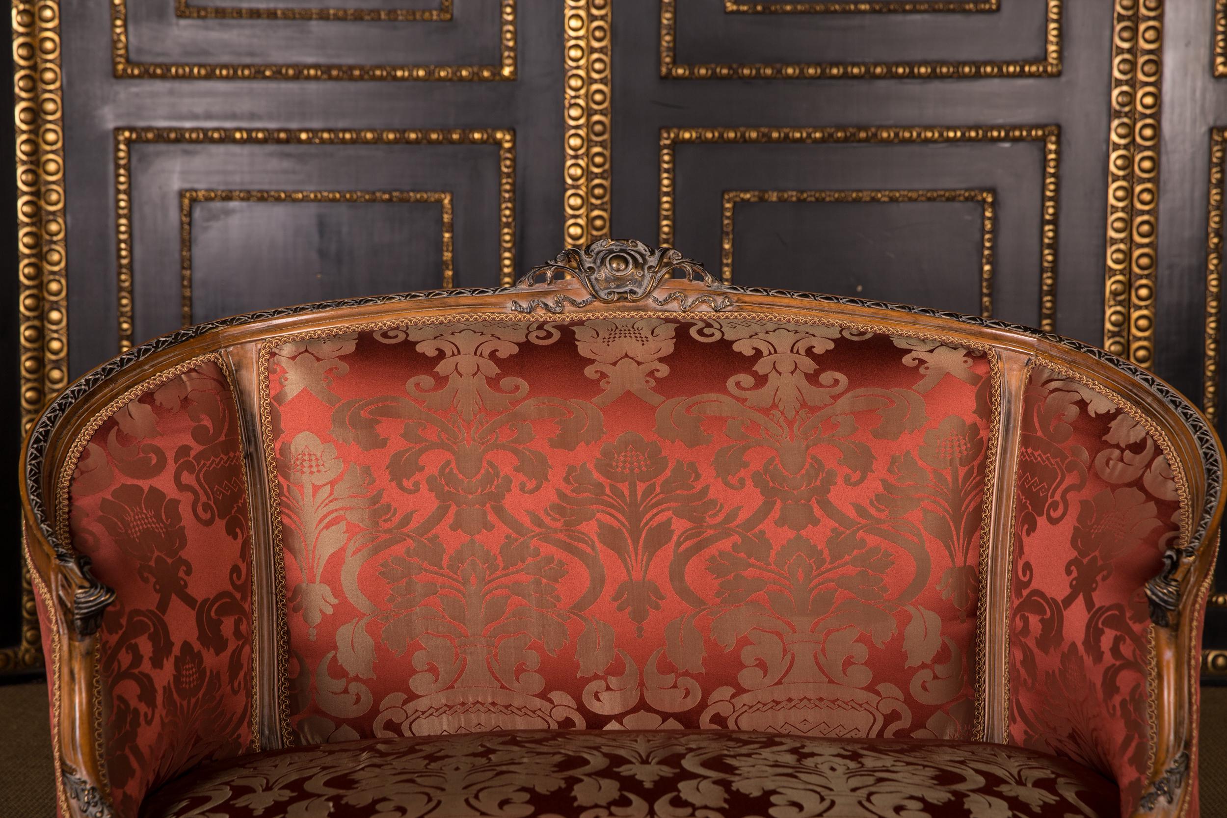 Louis XVI French Sofa Kanapee Canape in Louis Seize Style with Red Ornamental Upholstery