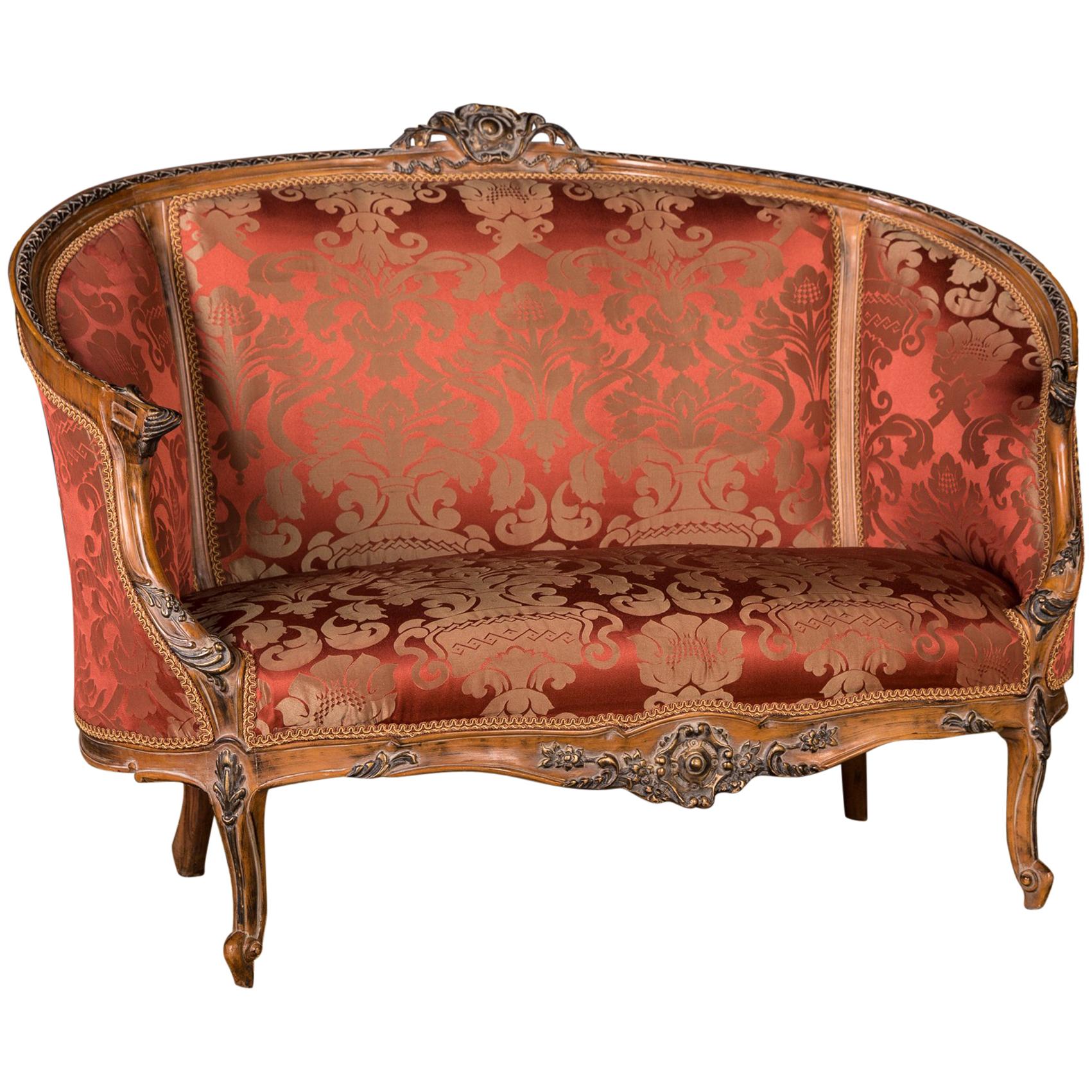 French Sofa Kanapee Canape in Louis Seize Style with Red Ornamental Upholstery