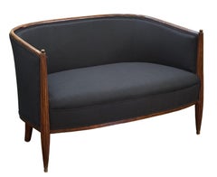 French Sofa or Settee in the Art Deco Style Upholstered in Black Linen