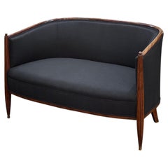 French Sofa or Settee in the Art Deco Style Upholstered in Black Linen