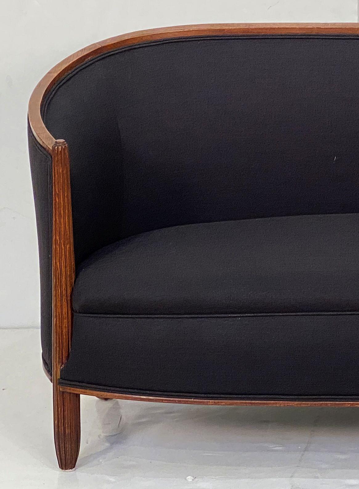 French Sofa or Settee Upholstered in Black Linen 5