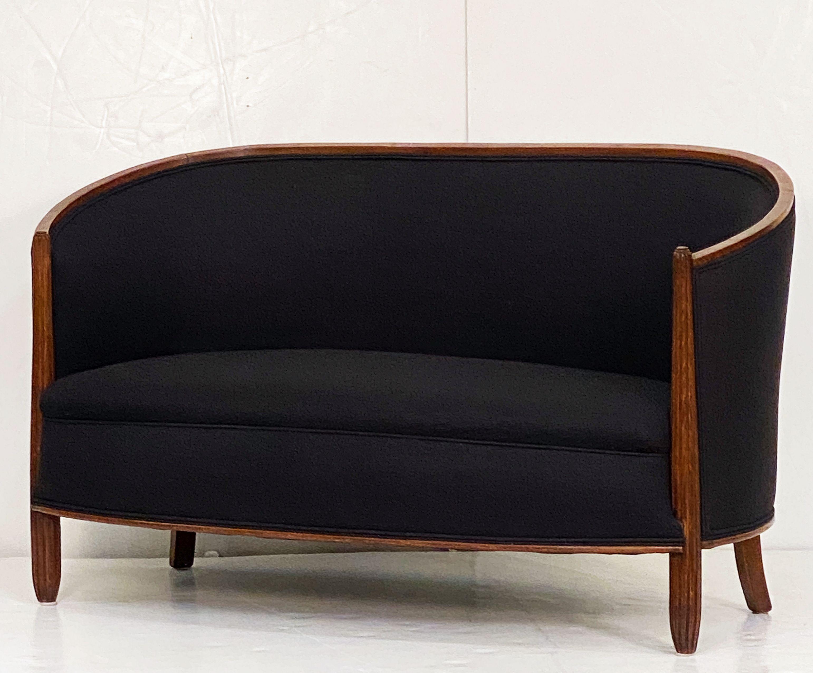 French Sofa or Settee Upholstered in Black Linen 6