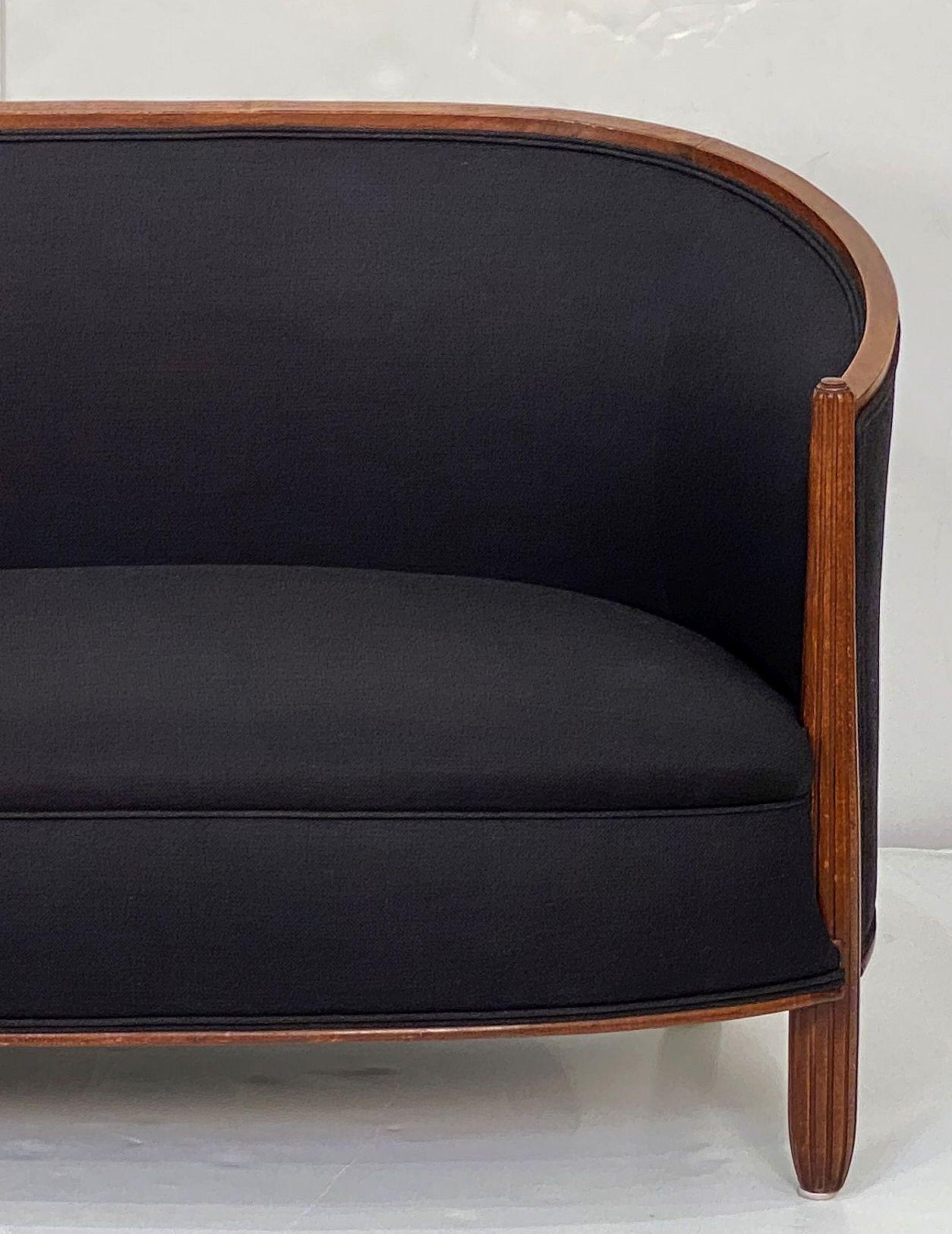 French Sofa or Settee Upholstered in Black Linen 7