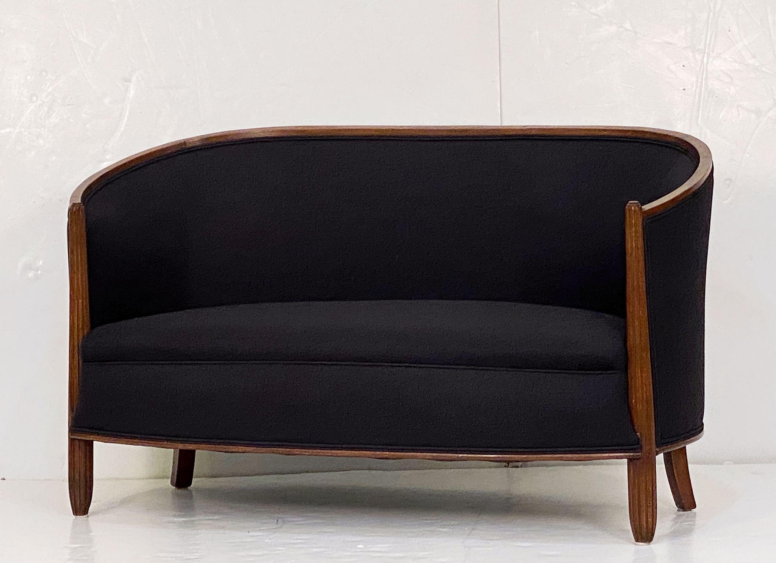 Turned French Sofa or Settee Upholstered in Black Linen