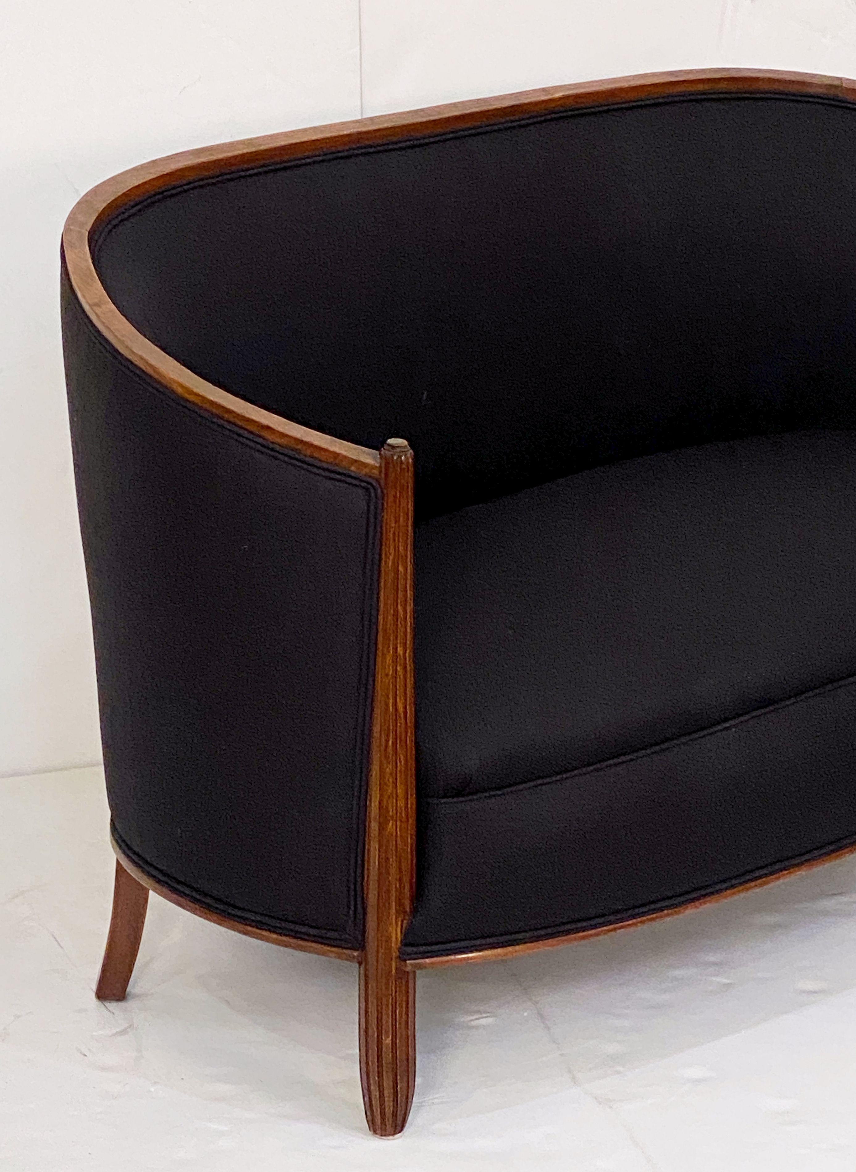 French Sofa or Settee Upholstered in Black Linen In Good Condition In Austin, TX