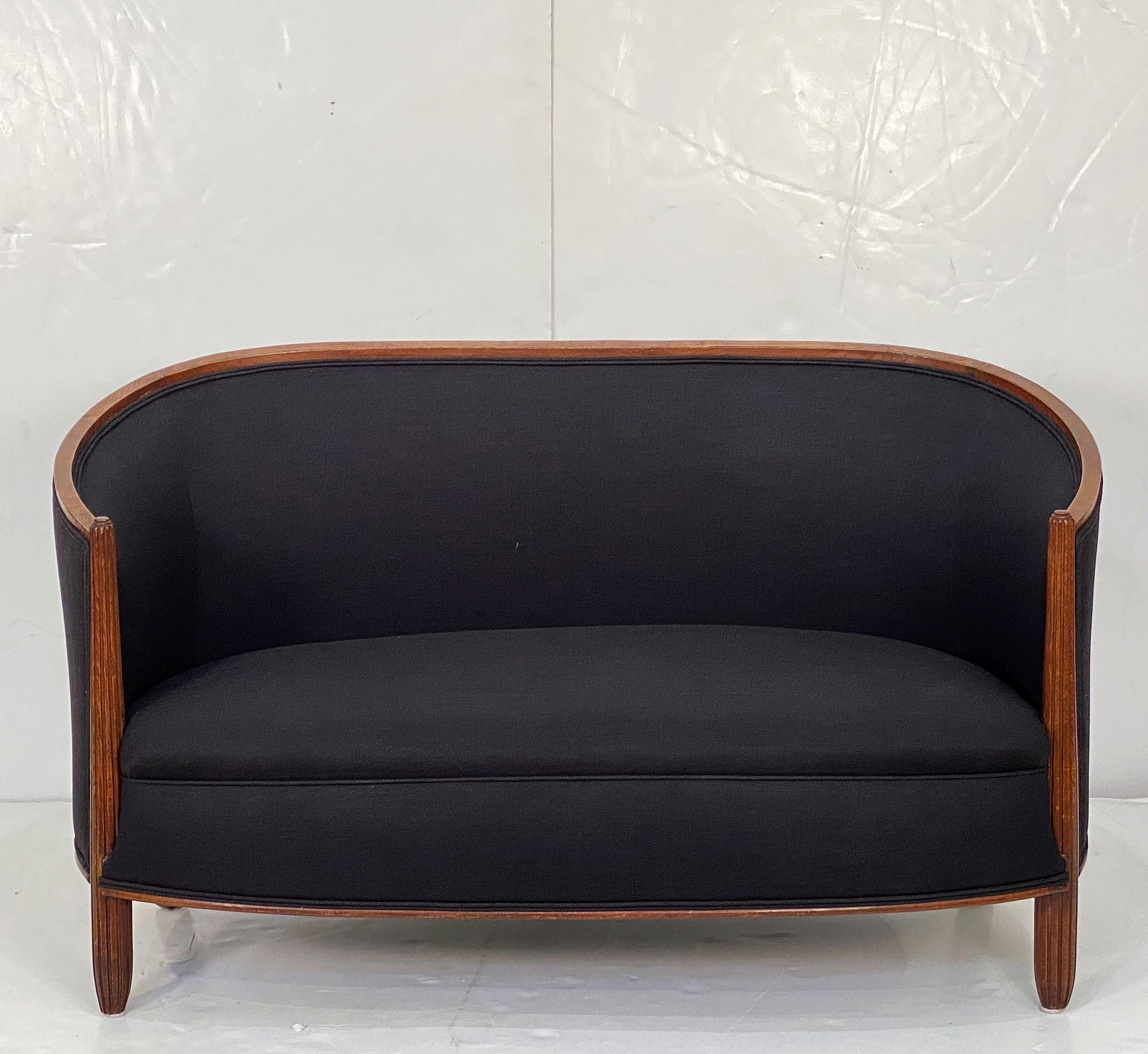 20th Century French Sofa or Settee Upholstered in Black Linen