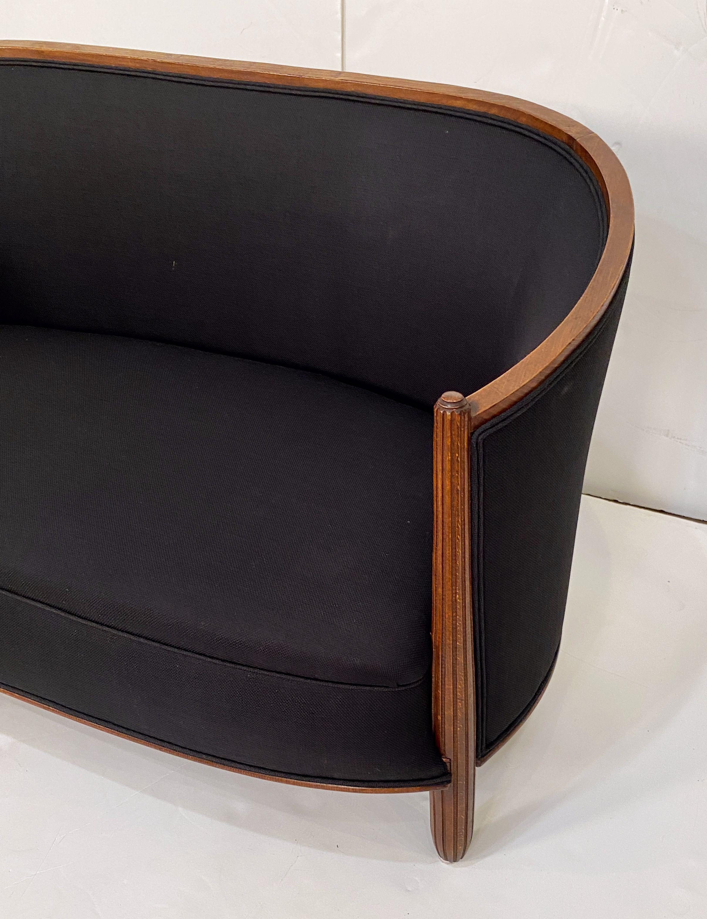 Upholstery French Sofa or Settee Upholstered in Black Linen