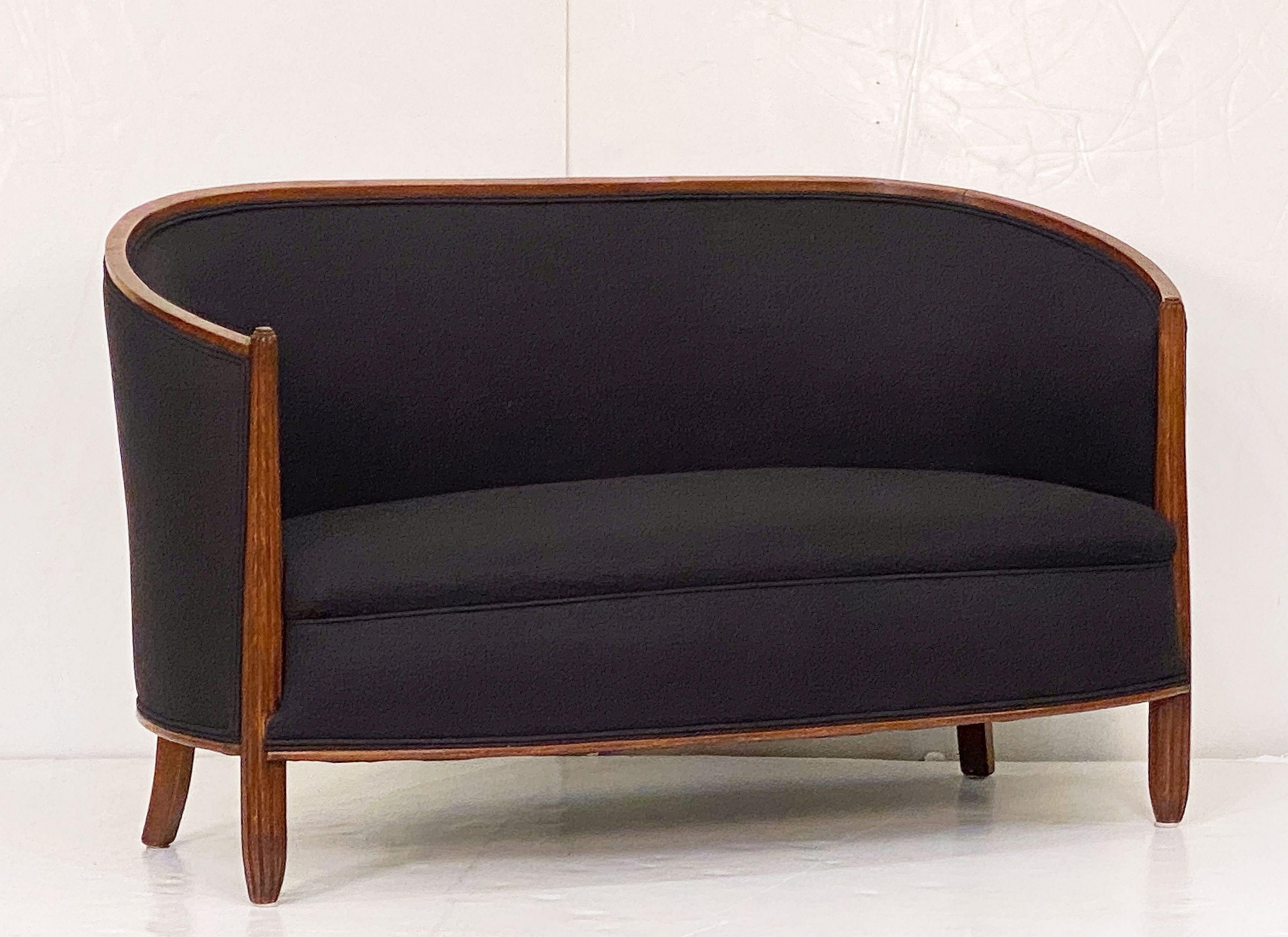 French Sofa or Settee Upholstered in Black Linen 1