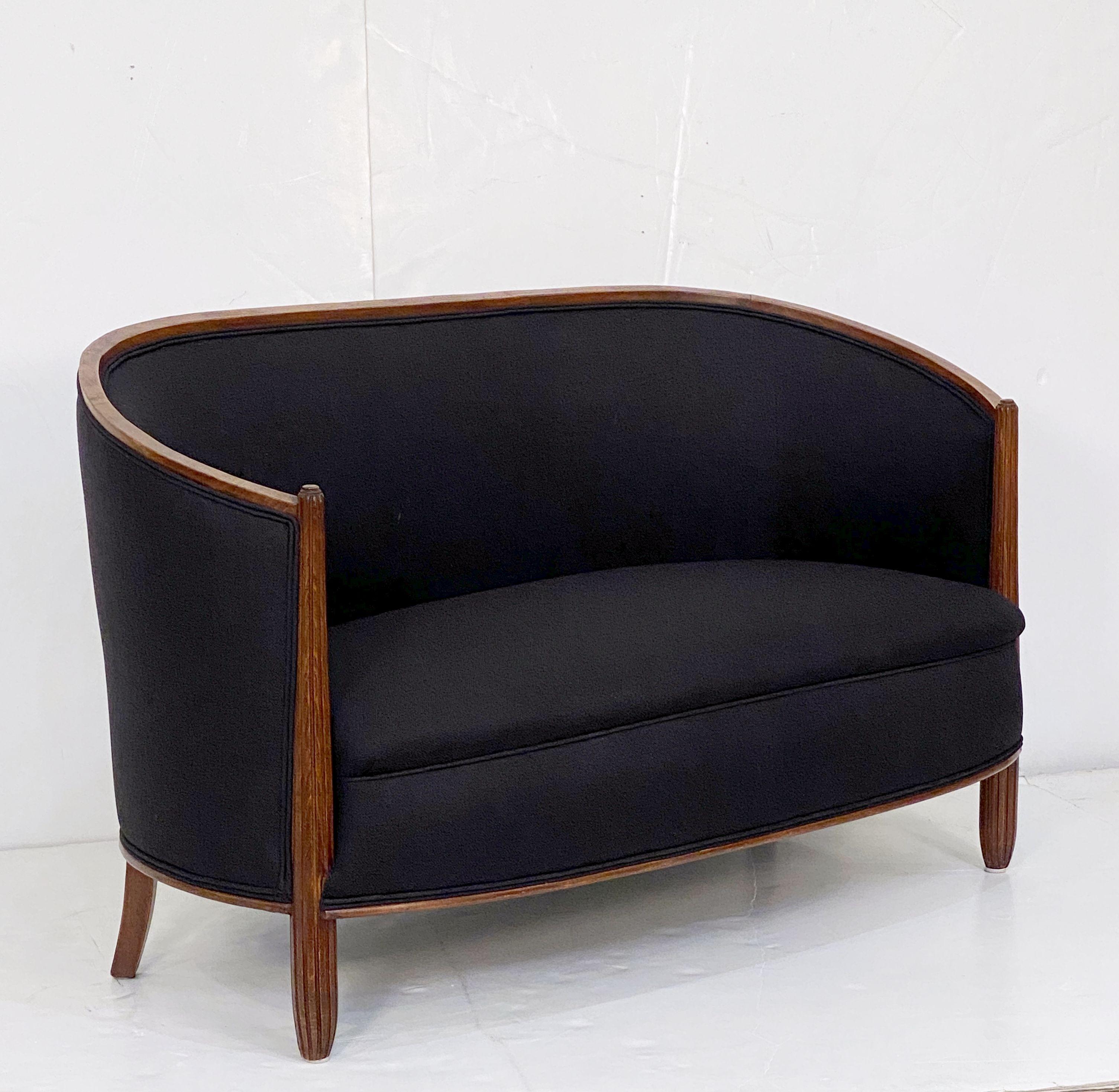 French Sofa or Settee Upholstered in Black Linen 2