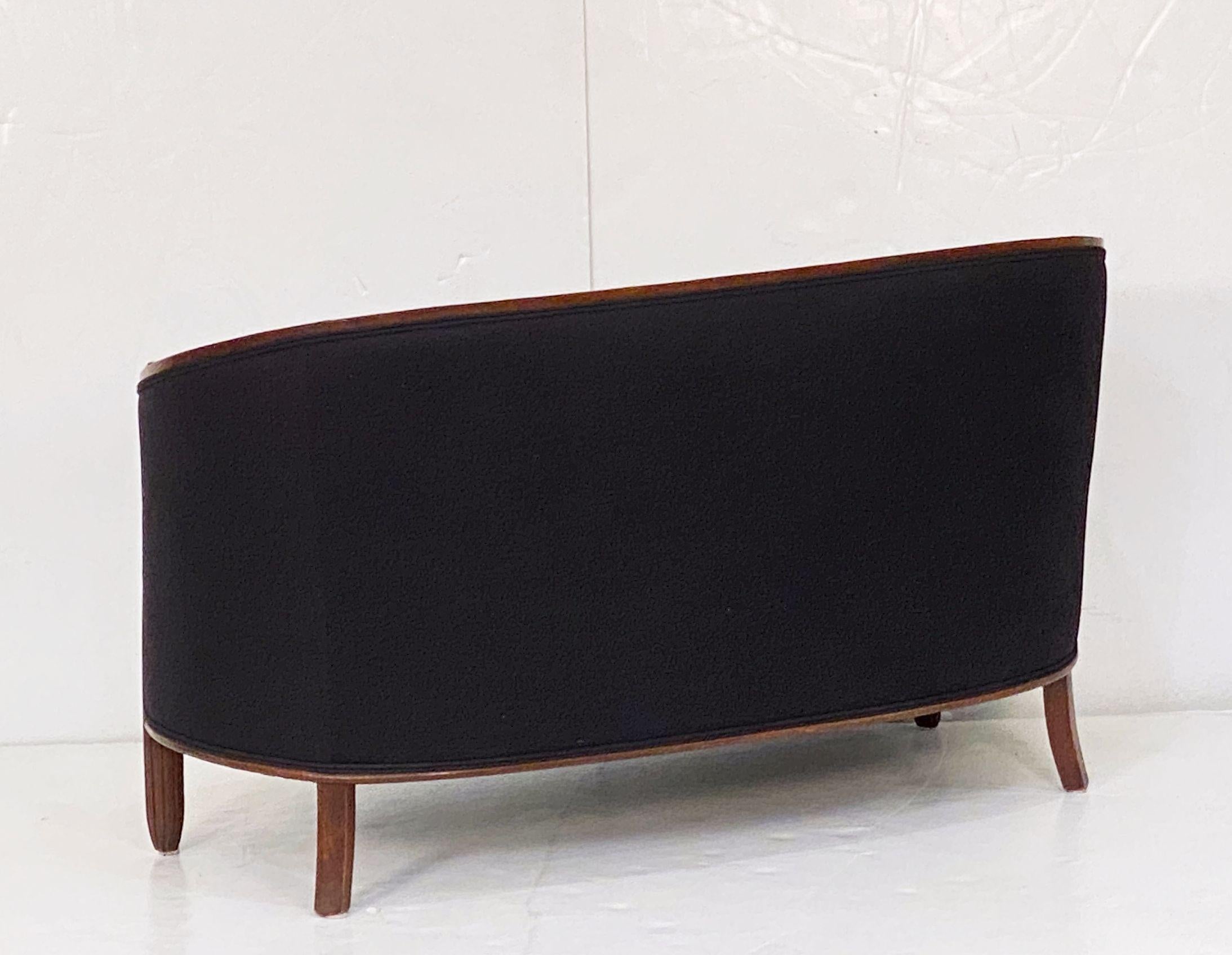 French Sofa or Settee Upholstered in Black Linen 3