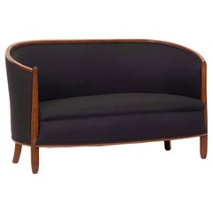 Antique French Sofa or Settee Upholstered in Black Linen