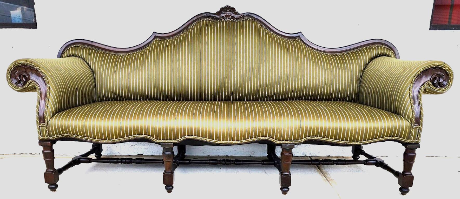 French Provincial French Sofa Scroll Arm Mid Century