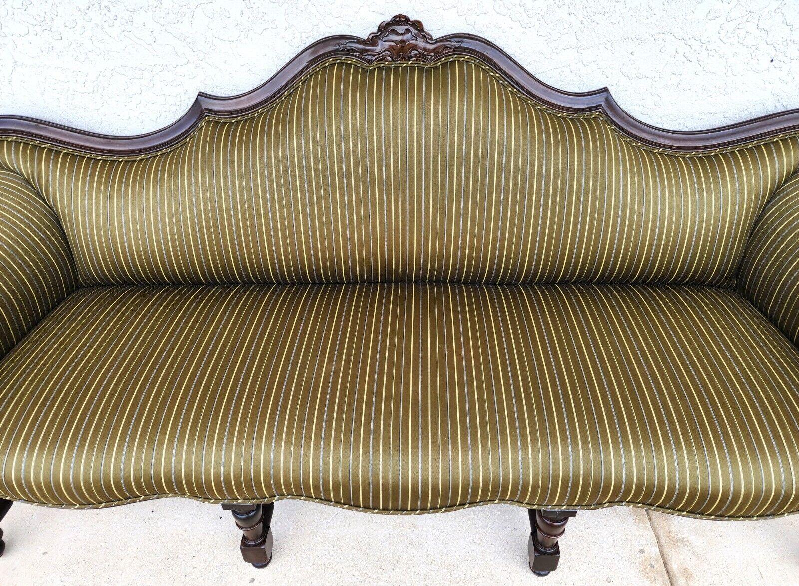 Cotton French Sofa Scroll Arm Mid Century