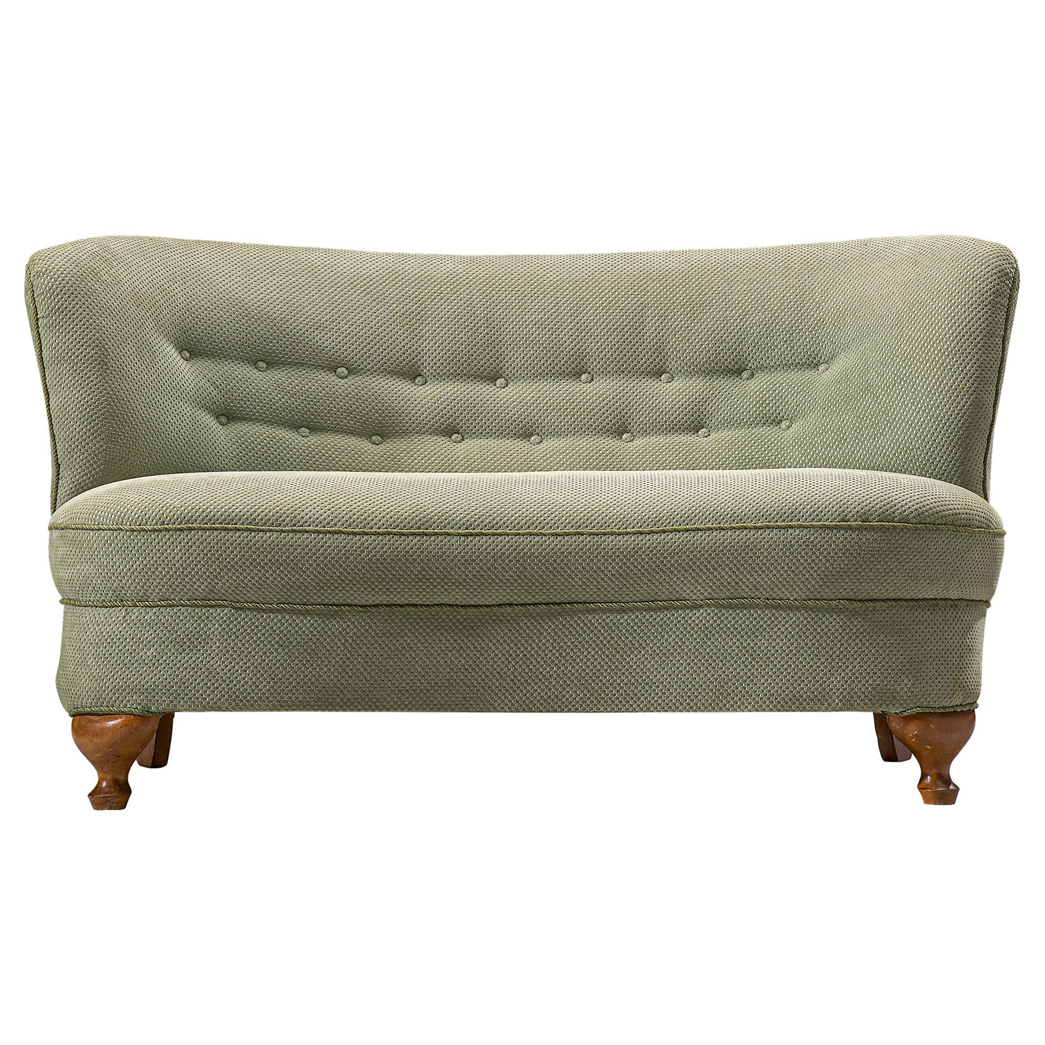 French Sofa Settee in Light Green Fabric