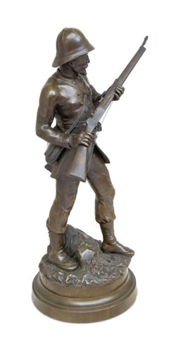 French Soldier Patinated Bronze Sculpture