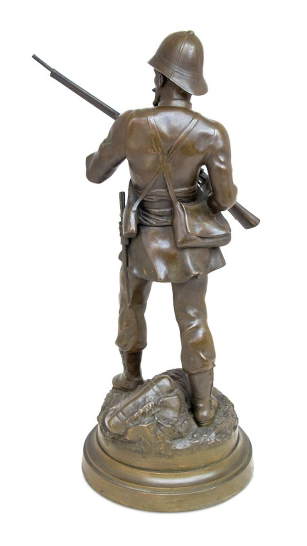 19th Century French Soldier Patinated Bronze Sculpture For Sale
