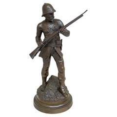 French Soldier Patinated Bronze Sculpture