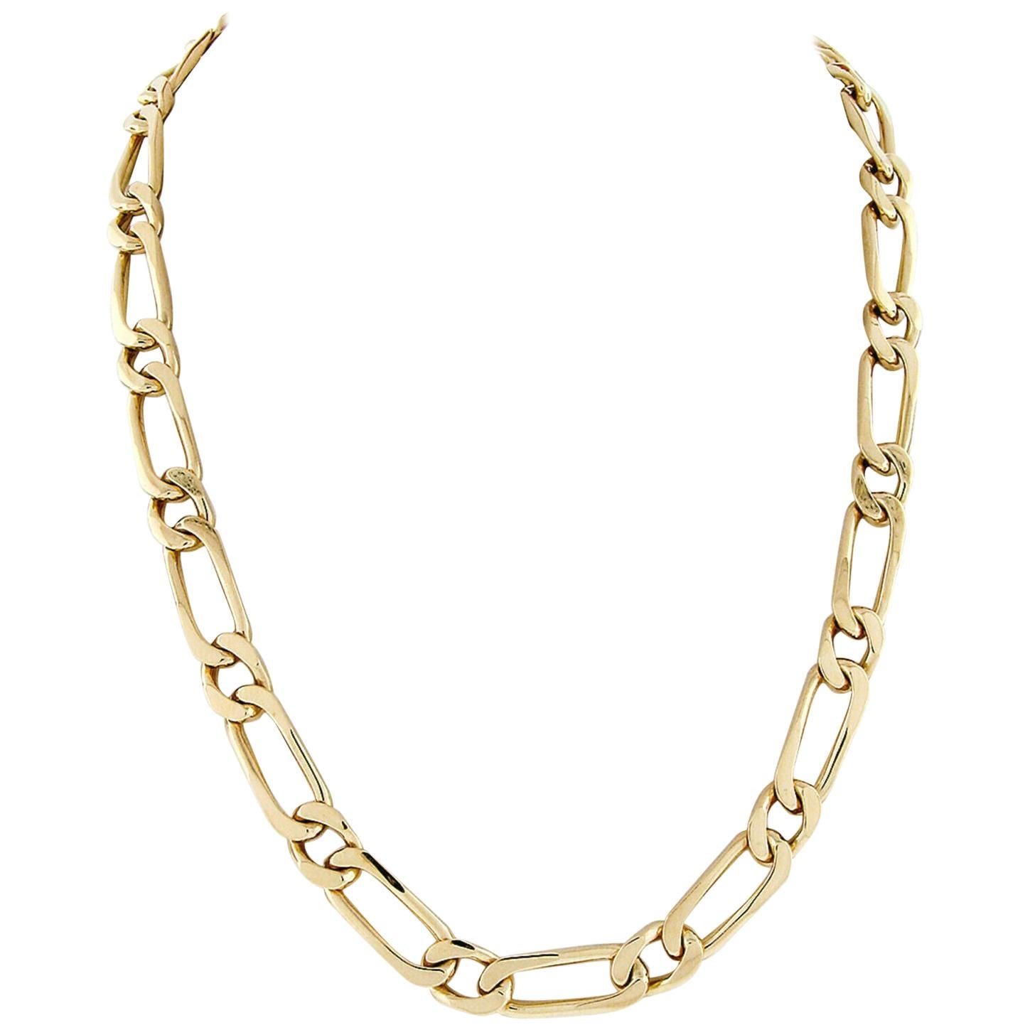 French Solid 18k Rosy Yellow Gold Open Unique Link Chain Necklace