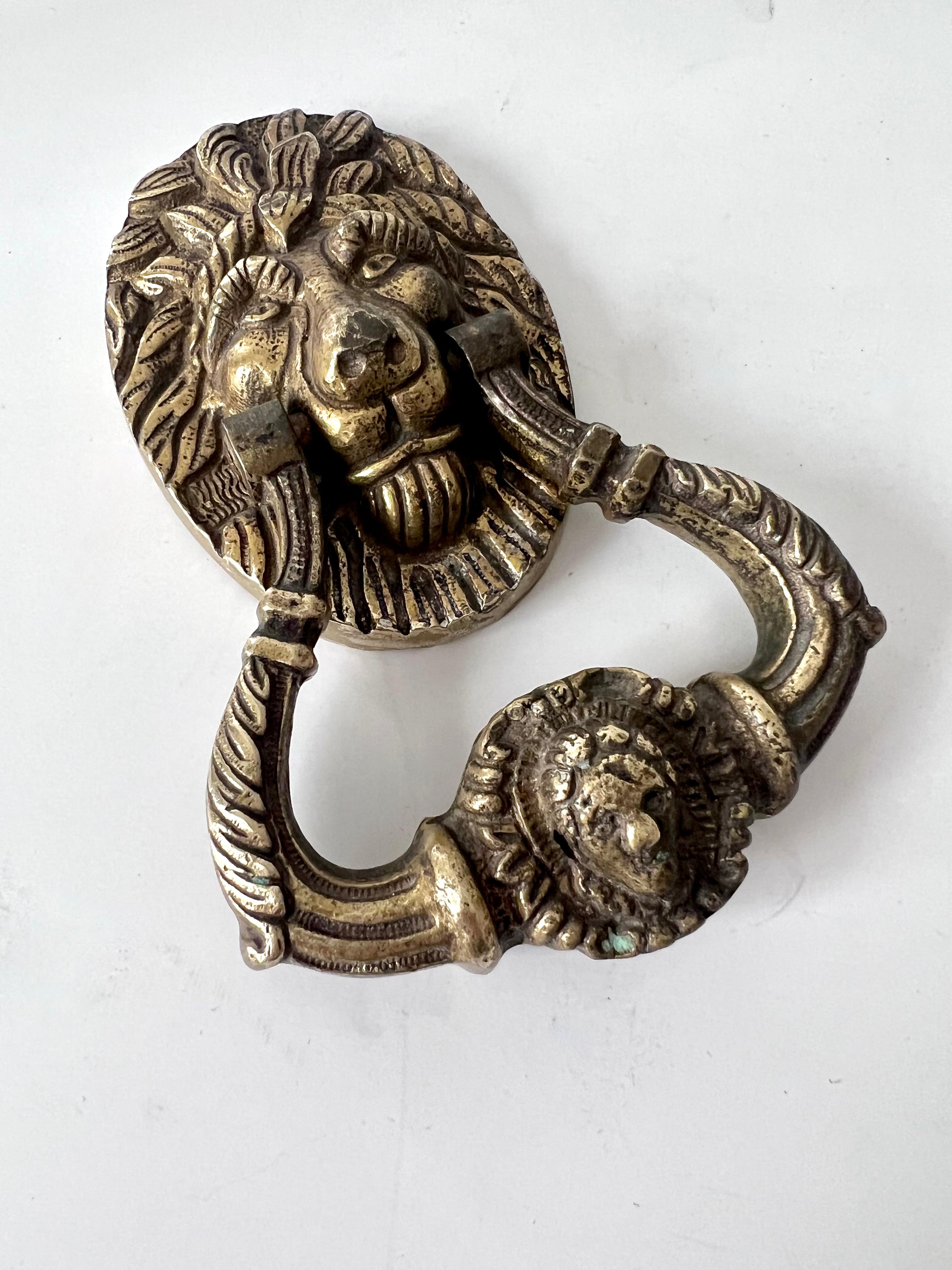 20th Century French Solid Brass Lion Door Knocker For Sale