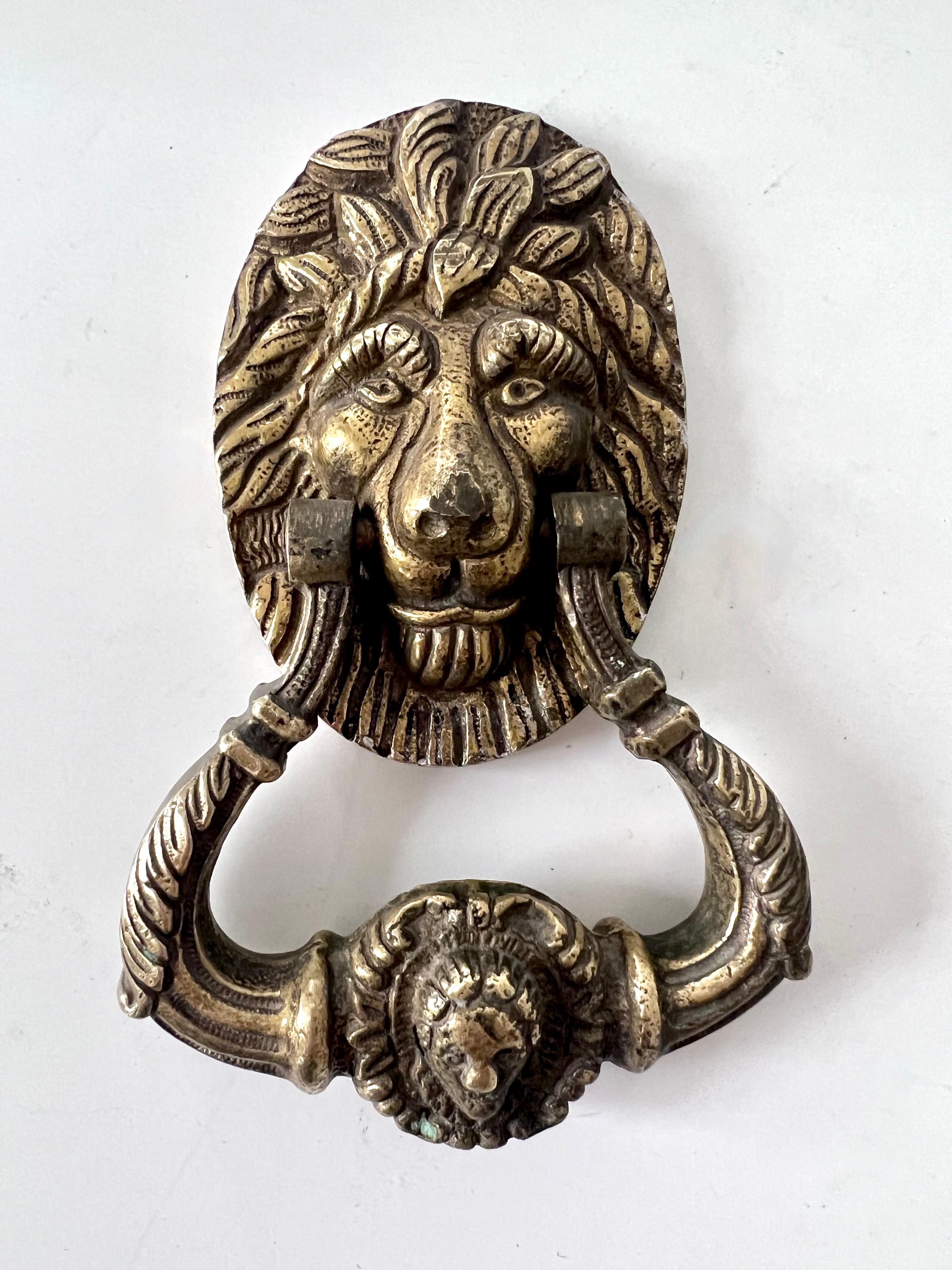 French Solid Brass Lion Door Knocker For Sale 1