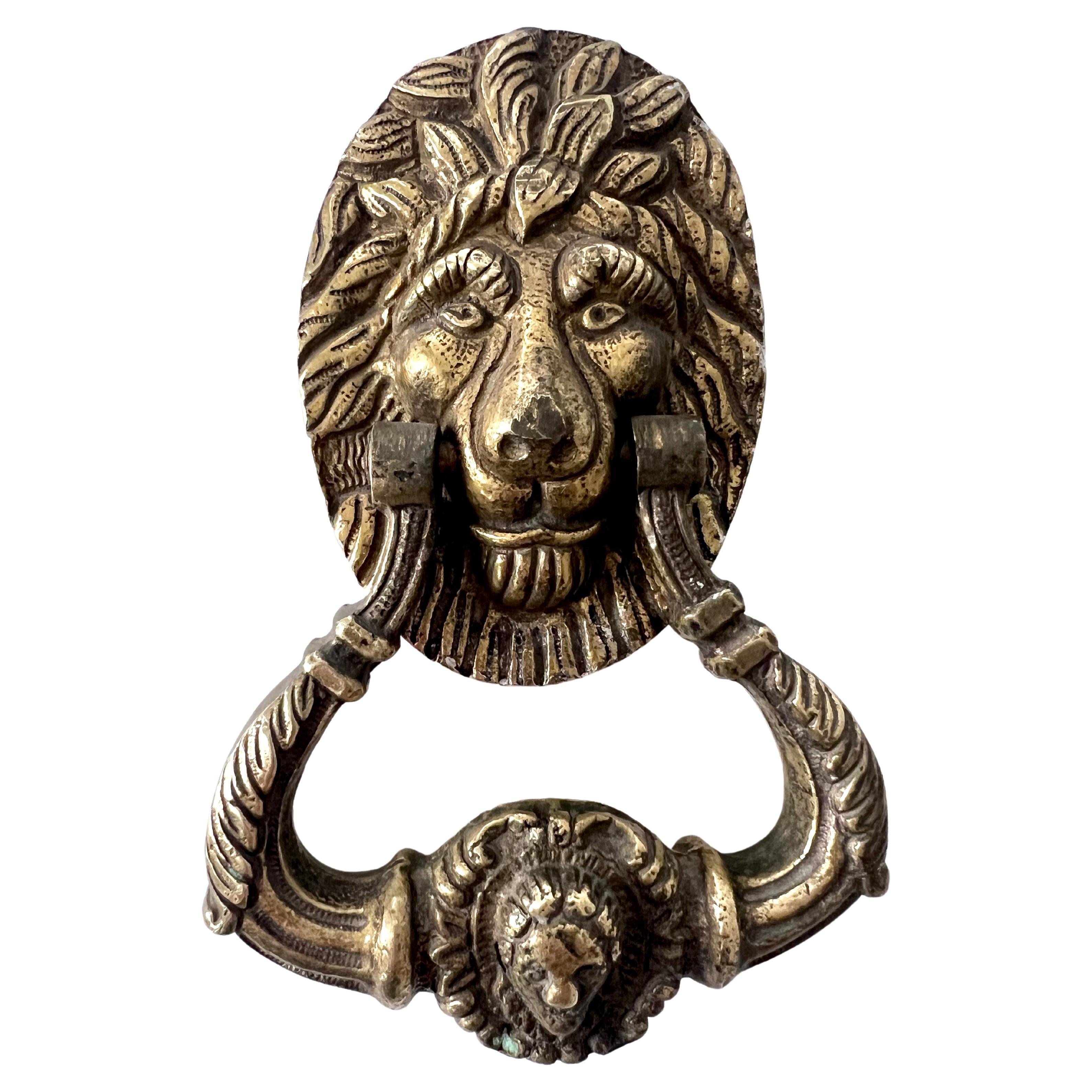 French Solid Brass Lion Door Knocker For Sale at 1stDibs