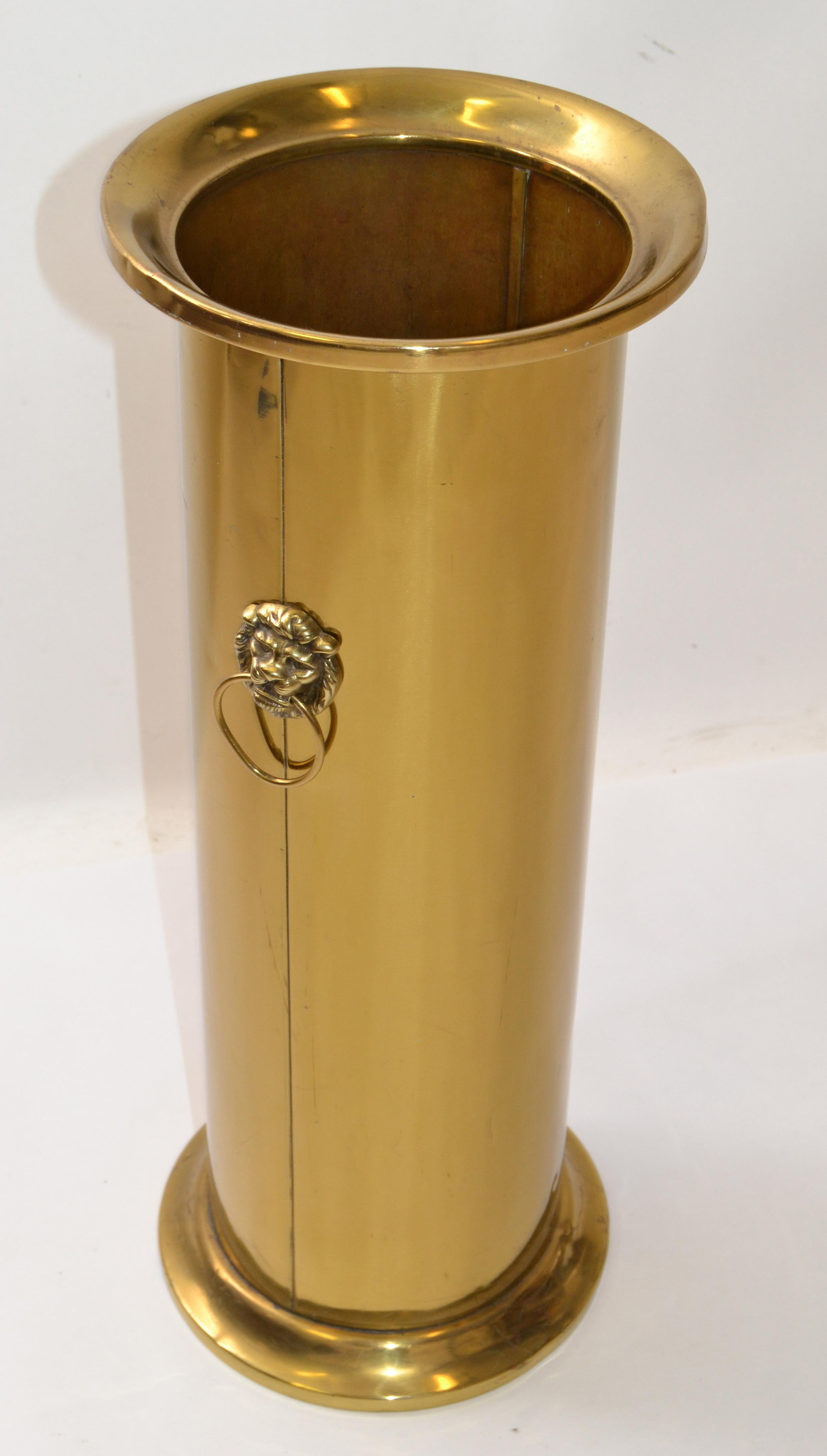 French Solid Brass Umbrella Stand Lion Mouth Ring Pulls Louis XVI Style 1930 9