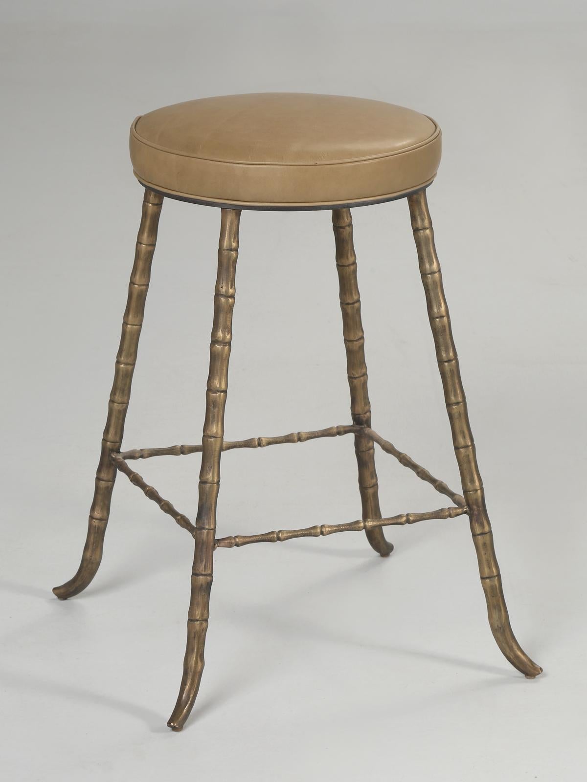 Mid-Century Modern French Solid Bronze Faux Bamboo Kitchen Stool Inspired by Maison Jansen
