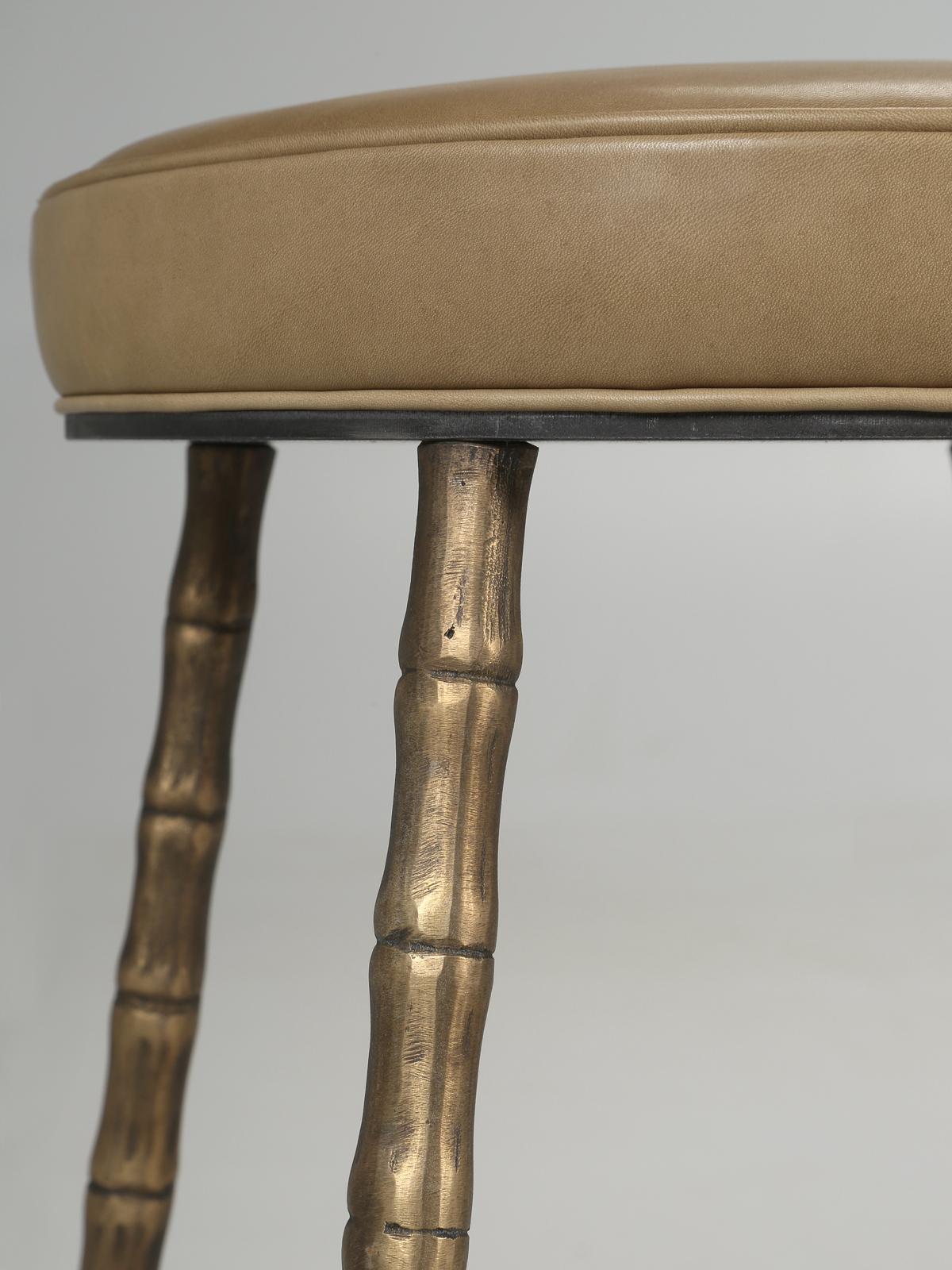 Hand-Crafted French Solid Bronze Faux Bamboo Kitchen Stool Inspired by Maison Jansen