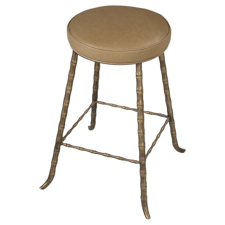 French Solid Bronze Faux Bamboo Kitchen Stool Inspired by Maison Jansen For Sale at 1stDibs