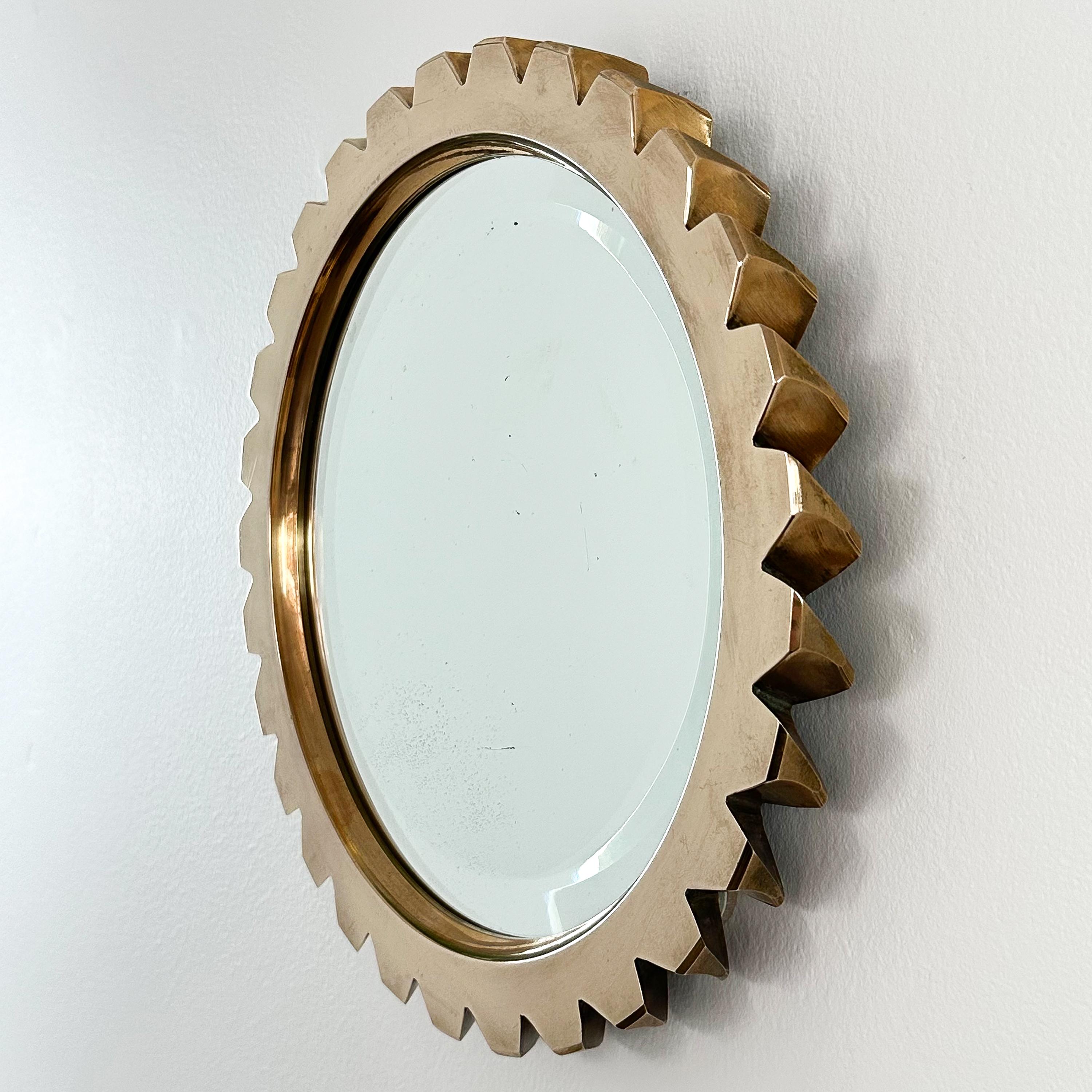 Polished French Solid Bronze Modernist Wall Mirror For Sale