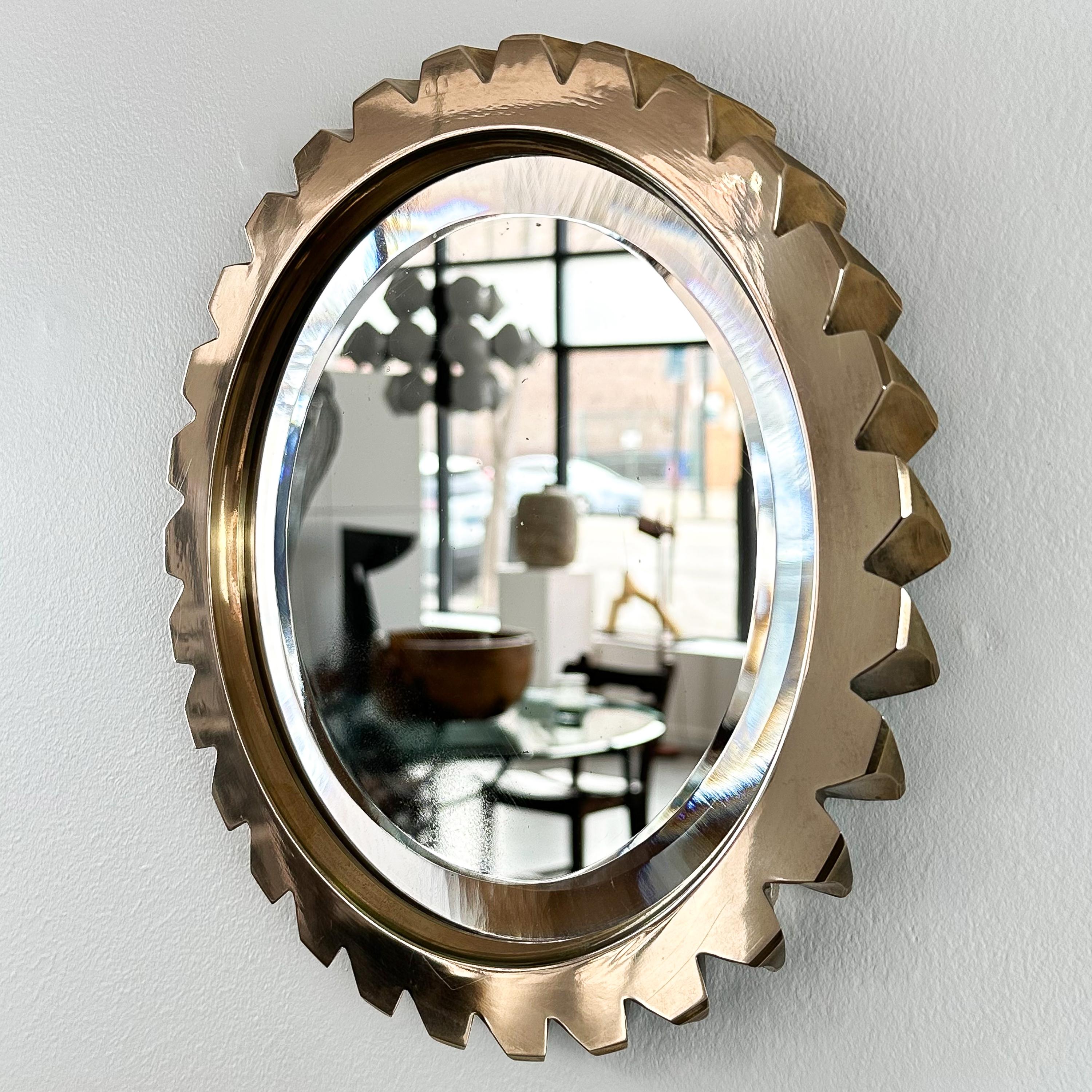 French Solid Bronze Modernist Wall Mirror In Good Condition For Sale In Chicago, IL