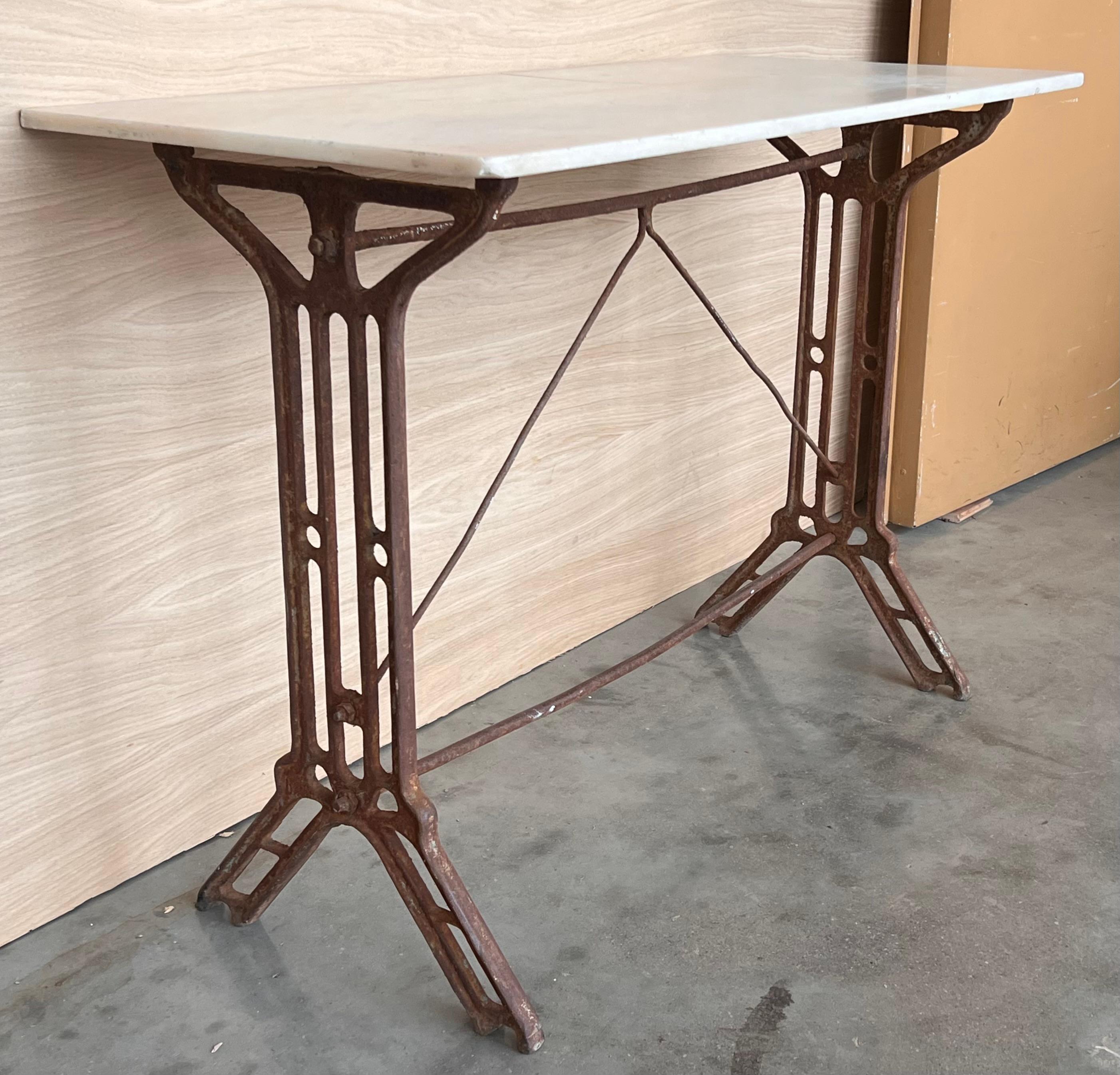 20th Century French Solid Cast Iron French Scrolling Bistro Table with Marble Top For Sale