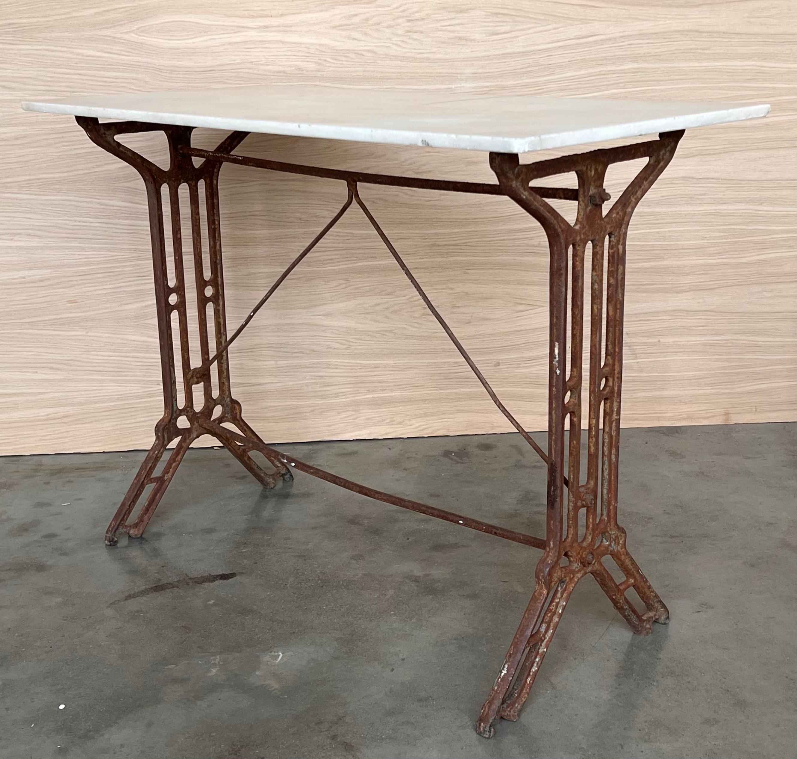 French Solid Cast Iron French Scrolling Bistro Table with Marble Top For Sale 1