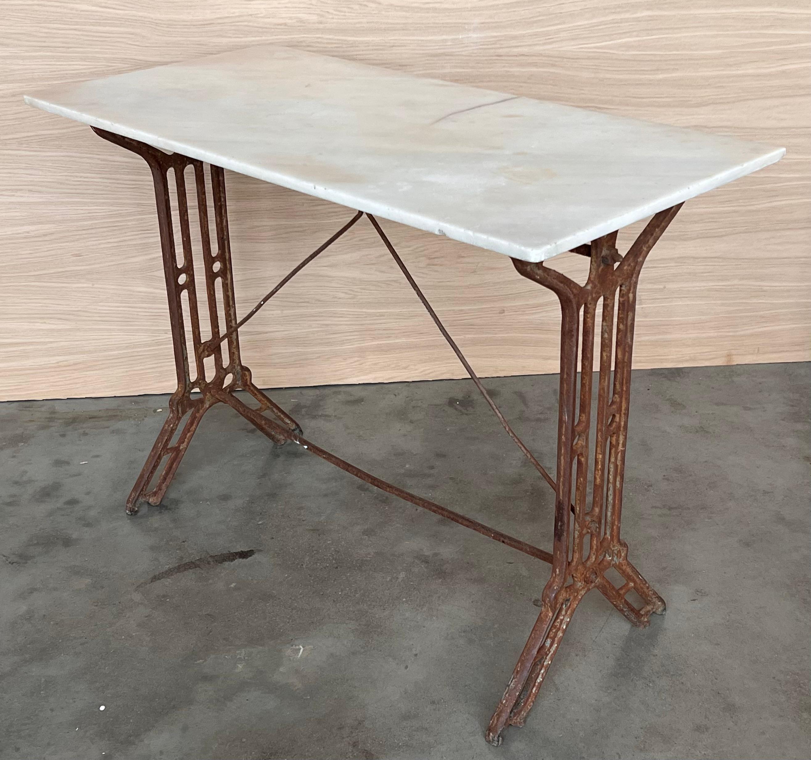 French Solid Cast Iron French Scrolling Bistro Table with Marble Top For Sale 2