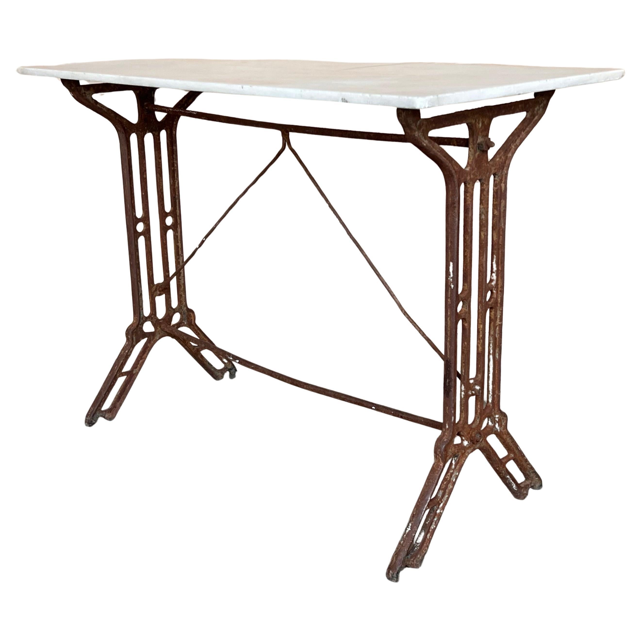 French Solid Cast Iron French Scrolling Bistro Table with Marble Top For Sale