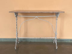 French Solid Cast Iron French Scrolling Bistro Table with Pink Marble Top