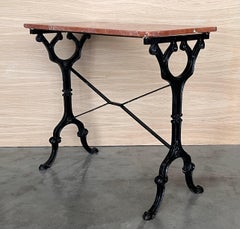 French Solid Cast Iron French Scrolling Bistro Table with Pink Marble Top