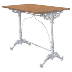 Antique French Solid Cast Iron French Scrolling Bistro Table with Pink Marble Top